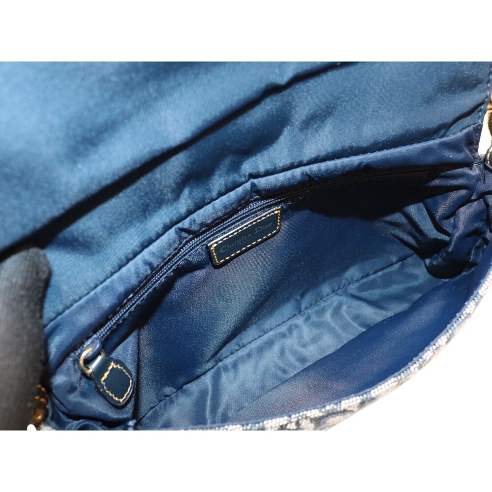 Christian Dior Trotter Maris Pearl handbag Navy Blue canvas leather lovely - Picture 5 of 7